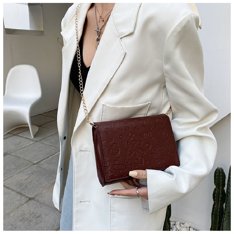 Túi Đeo Chéo Da PU Dáng Vuông Nhỏ Phối Dây Xích Thời Trang Cho Nữ