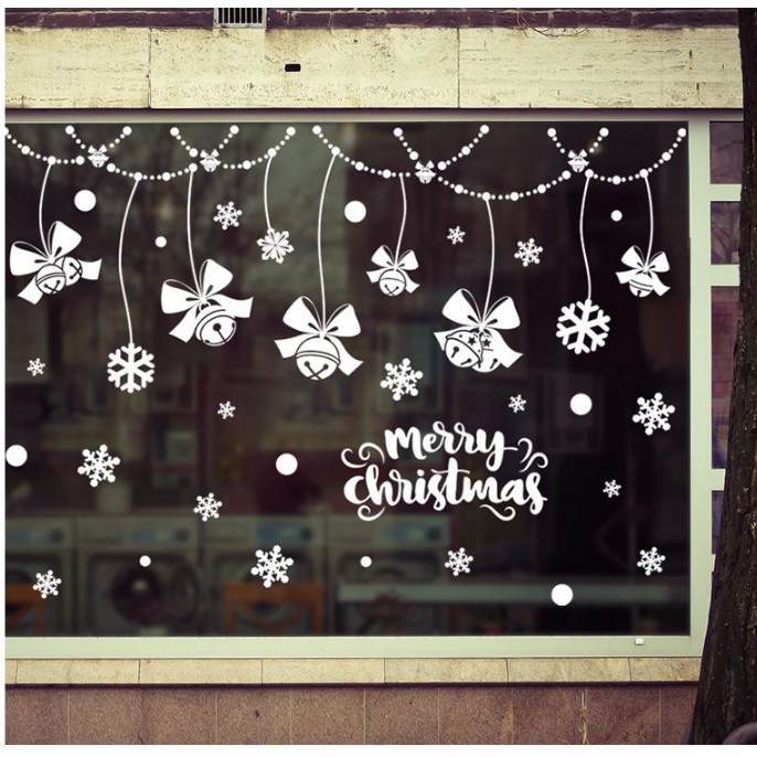 Decal Trang Trí Noel Rèm dâu Nơ Chuông trắng