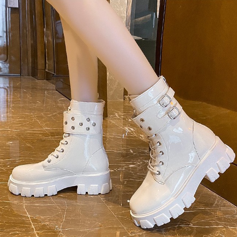 Giày bốt IELGY cổ cao đế dày có khóa kéo phong cách Hàn Quốc cá tính