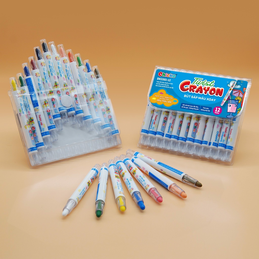 Bút sáp màu duka xoay Twist Crayon 12 màu túi nhựa PVC DK3301