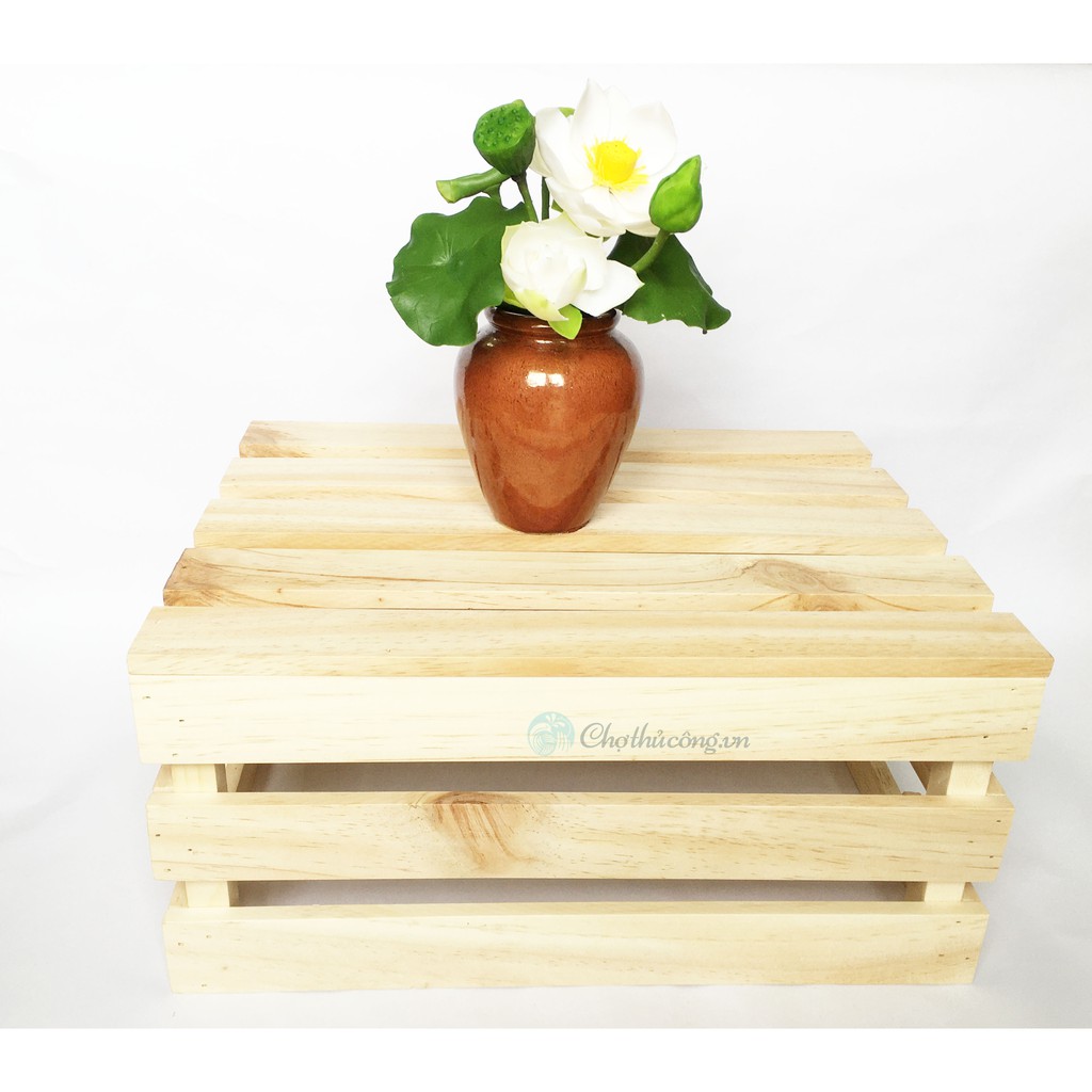 Thùng gỗ Pallet size S D30xR20xC16cm đựng đồ trang trí homestay- Kệ decor đa năng mới 100%