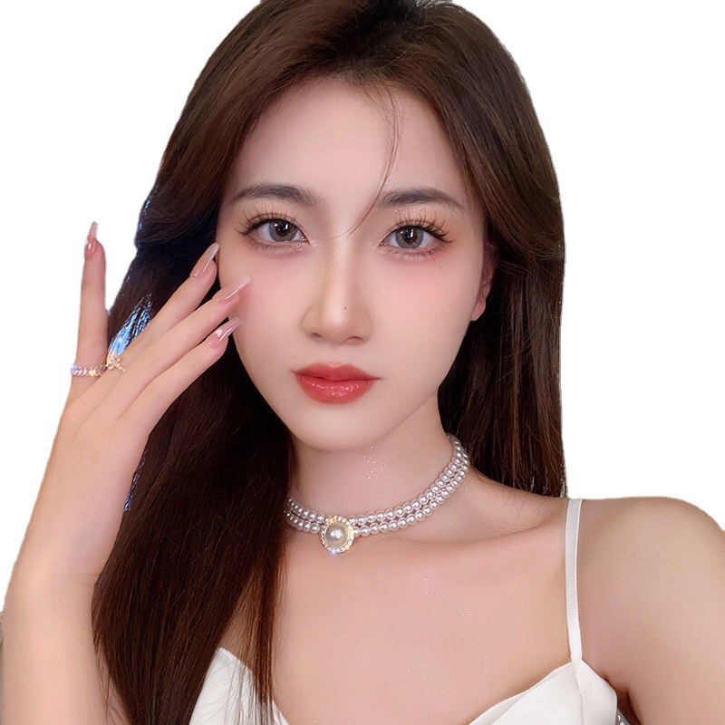 Vòng Cổ Choker 2 Lớp Đính Hạt Ngọc Quý Phái Sang Trọng