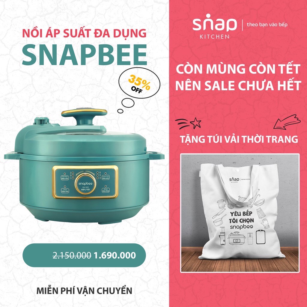 Nồi Áp Suất Đa Năng SNAPBEE SK-203VN 1300W (3 Lít)  BH 12 Tháng Chính Hãng  Nồi Hầm Xương, Nấu Cháo Gà Thơm Ngo