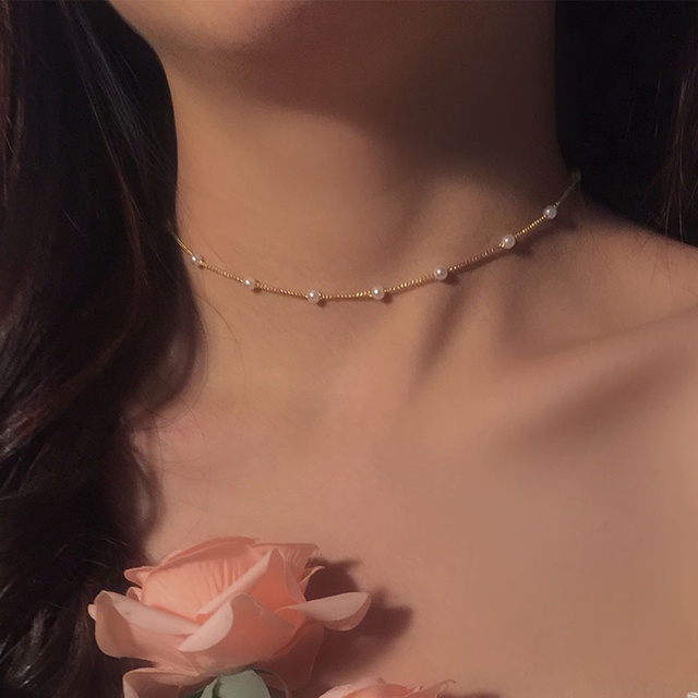 Vòng cổ choker xỏ ngọc trai giả phong cách Hàn Quốc mới cho nữ