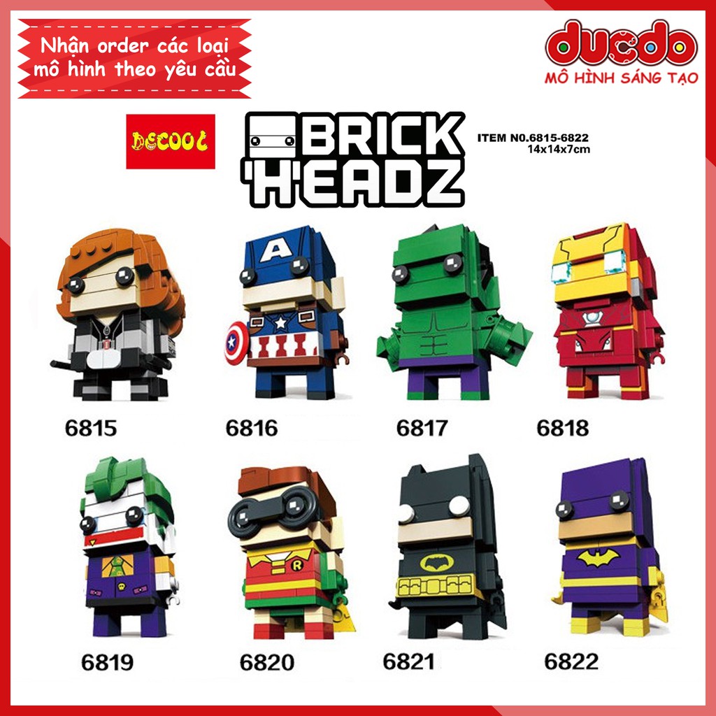 DECOOL 6815-6822 Brick Headz các siêu anh hùng - Đồ chơi Lắp ghép Mini Minifigures Batman Iron Man BrickHeadz