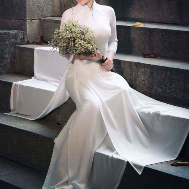 Áo dài trắng 4 tà truyền thống may sẵn vải lụa mịn cao cấp nữ học sinh đi học mặc lễ tết đẹp ADC457