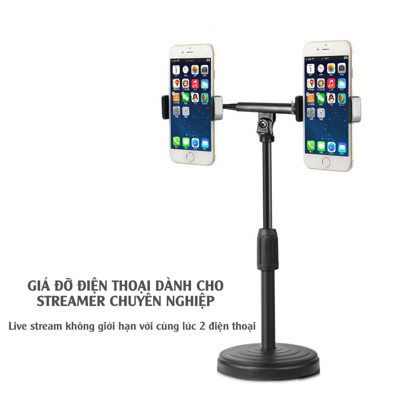 Giá đỡ điện thoại Vocal 2 kẹp để bàn chịu lực tốt, xoay 360 độ quay tiktok, bán hàng, make up, chụp hình, livestream