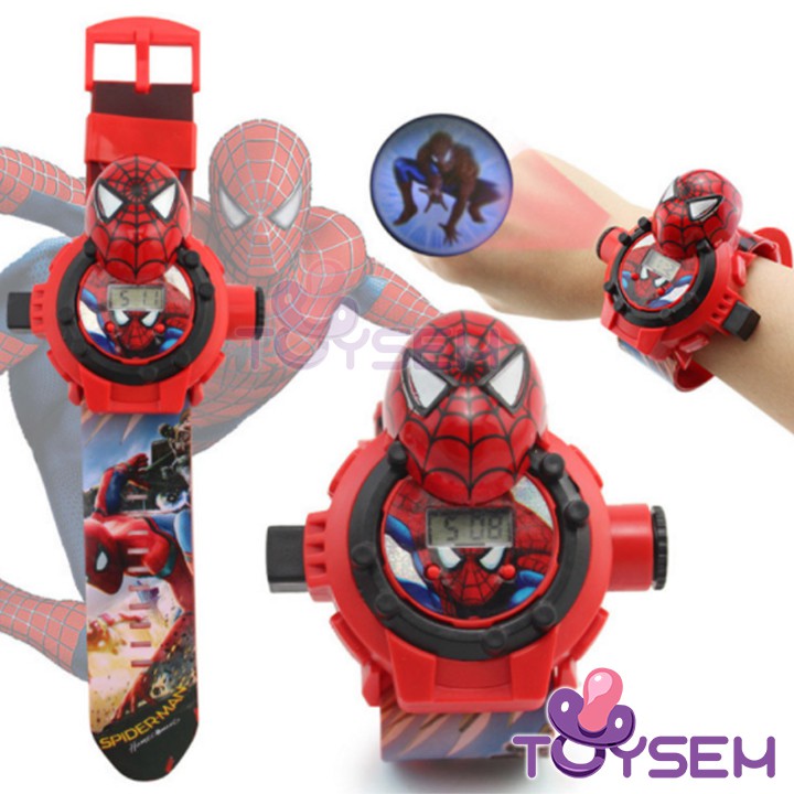 Đồng hồ chiếu lên tường Toysem 24 hình cho trẻ em với nhân vật người nhện, người sắt - Quà tặng sinh nhật cho bé