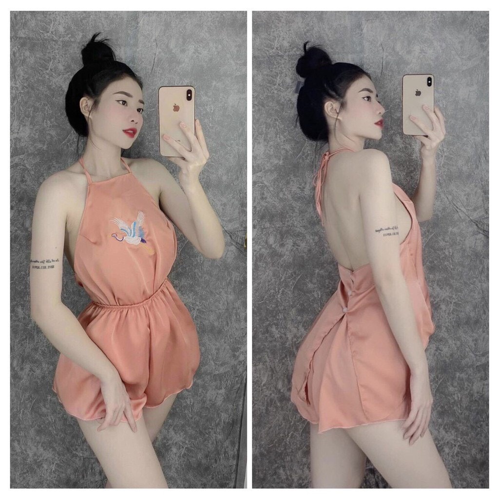 ❤️ MẪU HÓT ❤️ Yếm ngủ sexy thêu hạc lụa satin mềm mịn hở lưng freesize dưới 60kg , đồ mặc nhà nữ 2 dây | WebRaoVat - webraovat.net.vn