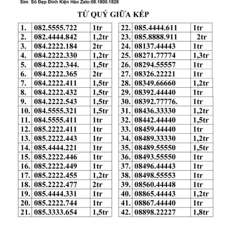 Sim tứ quý giữa kép vina