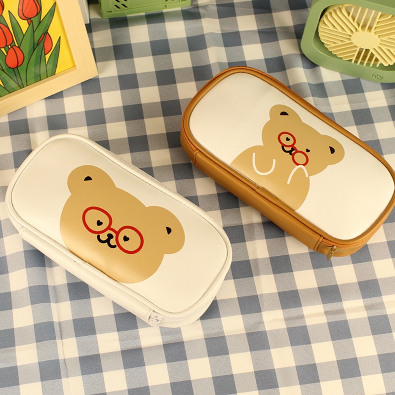 Túi Đựng Bút Bằng Da Sức Chứa Lớn In Họa Tiết Gấu seng Bear