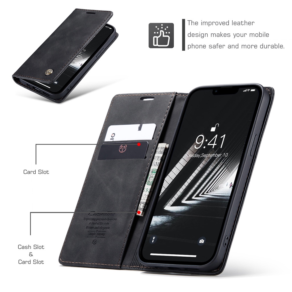 Ốp Điện Thoại CaseMe Bằng Da PU Dạng Ví Nắp Lật Hít Nam Châm Mặt Nhám Cho iPhone 14 13 Pro Max 14 Plus 13