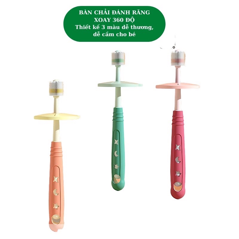 Bàn Chải Đánh Răng Siêu Mềm Cho Bé Xoay 360 Độ Mẫu Mới, Bàn Chải Cầm Tay Cho Trẻ Từ 1 Tuổi Có Vách Ngăn An Toàn
