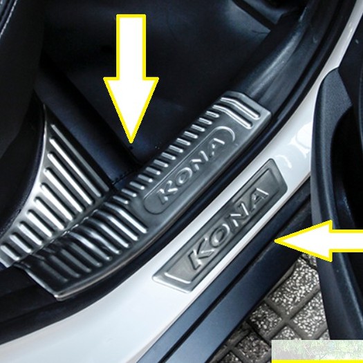 Ốp Bậc Cửa, Nẹp Bước Chân Trong, Ngoài Xe  Huyndai Kona 2022-2018 Chất Liệu Inox Cao cấp Load Ô Tô