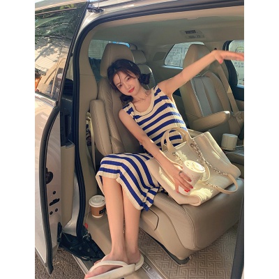 NZN Đầm Dệt Kim Dáng Dài Cổ Tròn Sọc Ca Rô Thời Trang Hàn Quốc Xinh Xắn Cho Nữ