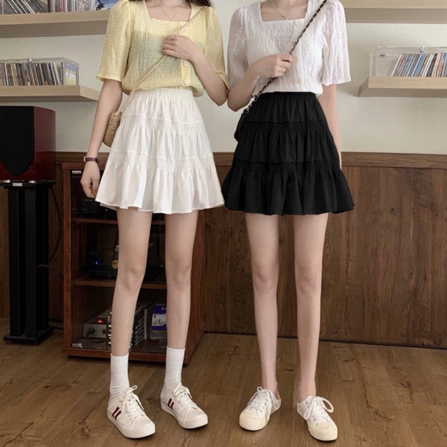Chân Váy Chữ A Lưng Cao Màu Trơn Phong Cách Hàn Quốc