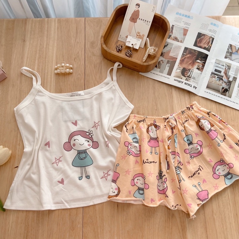 SET đồ ngủ áo dây + short hình - 22.Lystore