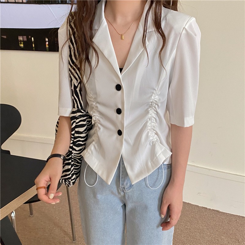 Áo sơ mi cổ lật dáng rộng phối dây rút thời trang trẻ trung năng động phong cách cổ điển dành cho nữ | BigBuy360 - bigbuy360.vn
