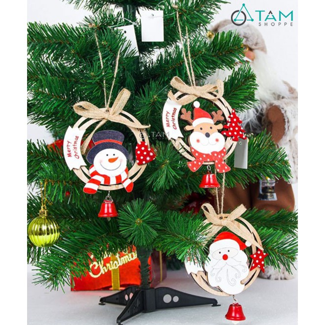 Phụ kiện treo Noel Vòng gỗ thắt nơ treo chuông X-PKTCT-52