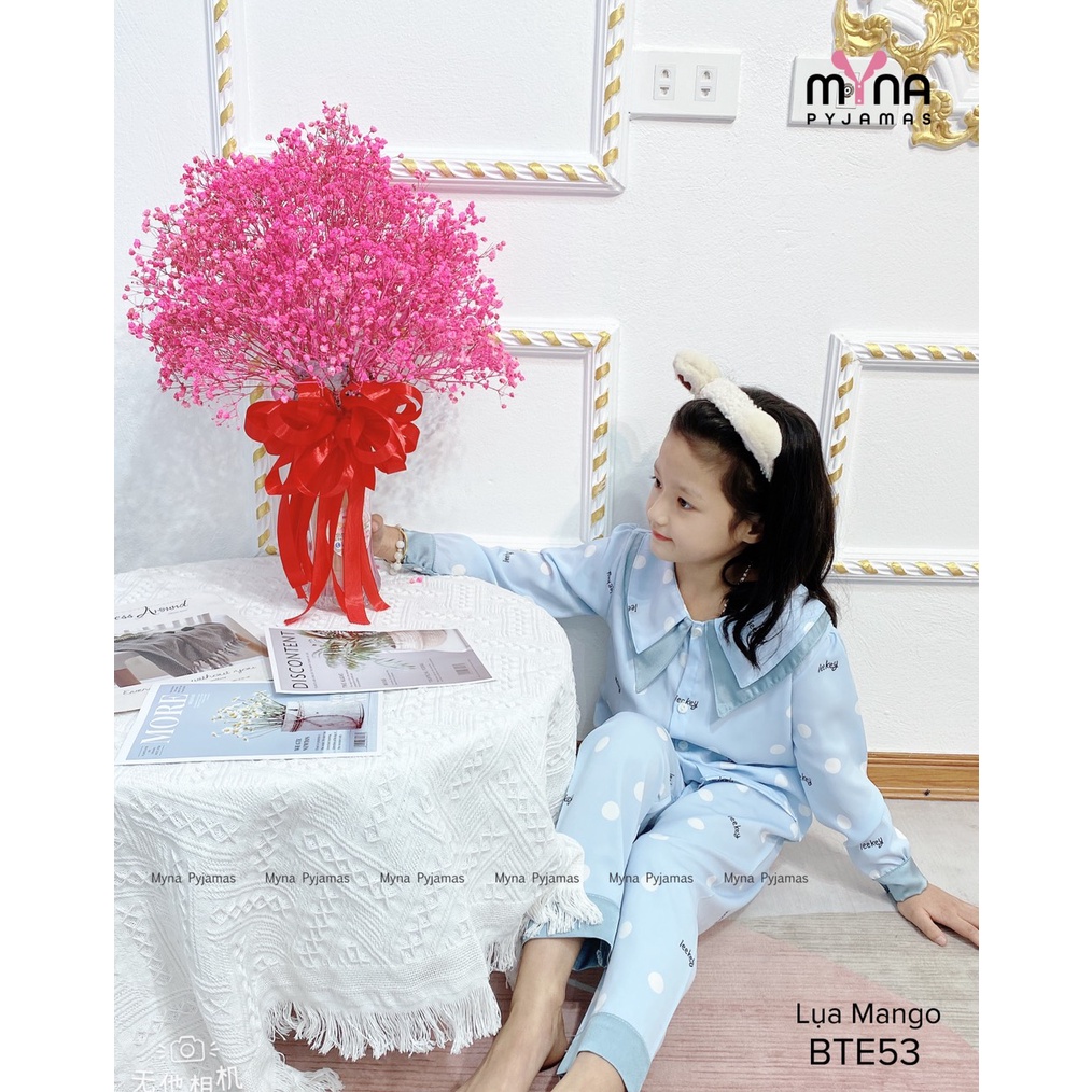 Bộ pijama trẻ em tay dài lụa mango cổ nhọn