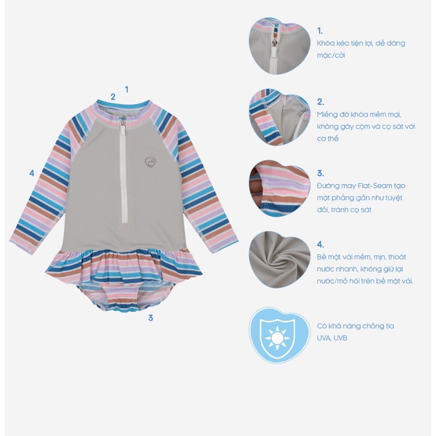 Bộ đồ bơi liền dài tay bé gái - BU Aqua BU Baby