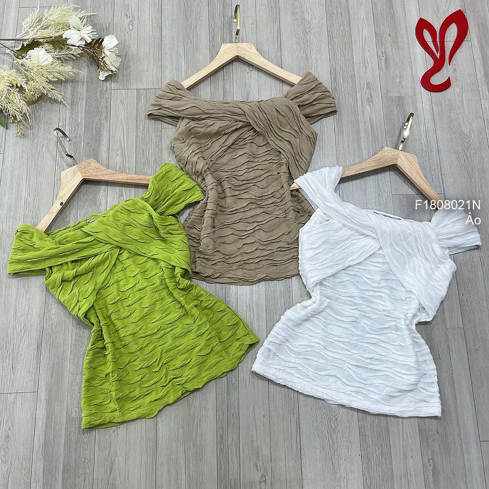 Áo vân gợn sóng kiểu xoắn ngực trễ vai siêu xinh