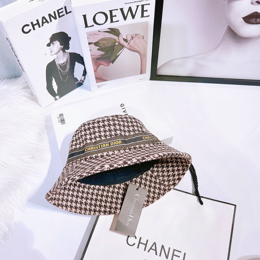 MŨ NÓN BUCKET DIOR VẢI DẠ CARO VIỀN ĐAI - TXGS-N240