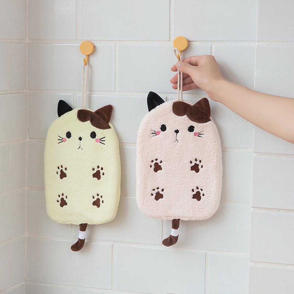 Khăn Lau Tay Vải Nhung San Hô Thấm Hút Nước Thêu Hình Mèo Hoạt Hình Sáng Tạo Đa Năng Cho Nhà Tắm