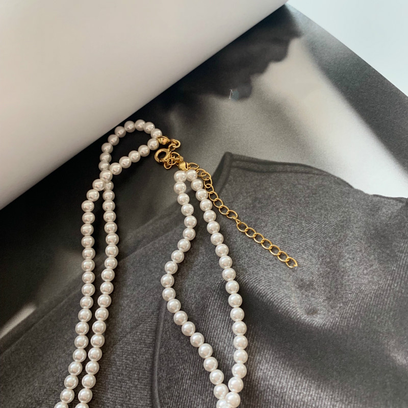 Dây Chuyền Hai Lớp Đính Ngọc Trai Phong Cách Retro