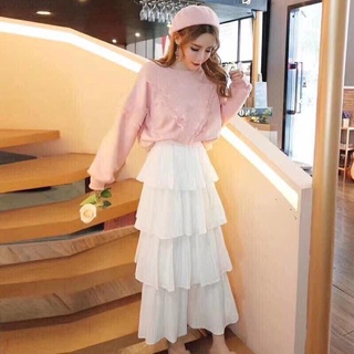 Chân váy xếp ly 4 tầng dáng dài cạp chun l chất dày dặn, xòe rủ tự nhiên