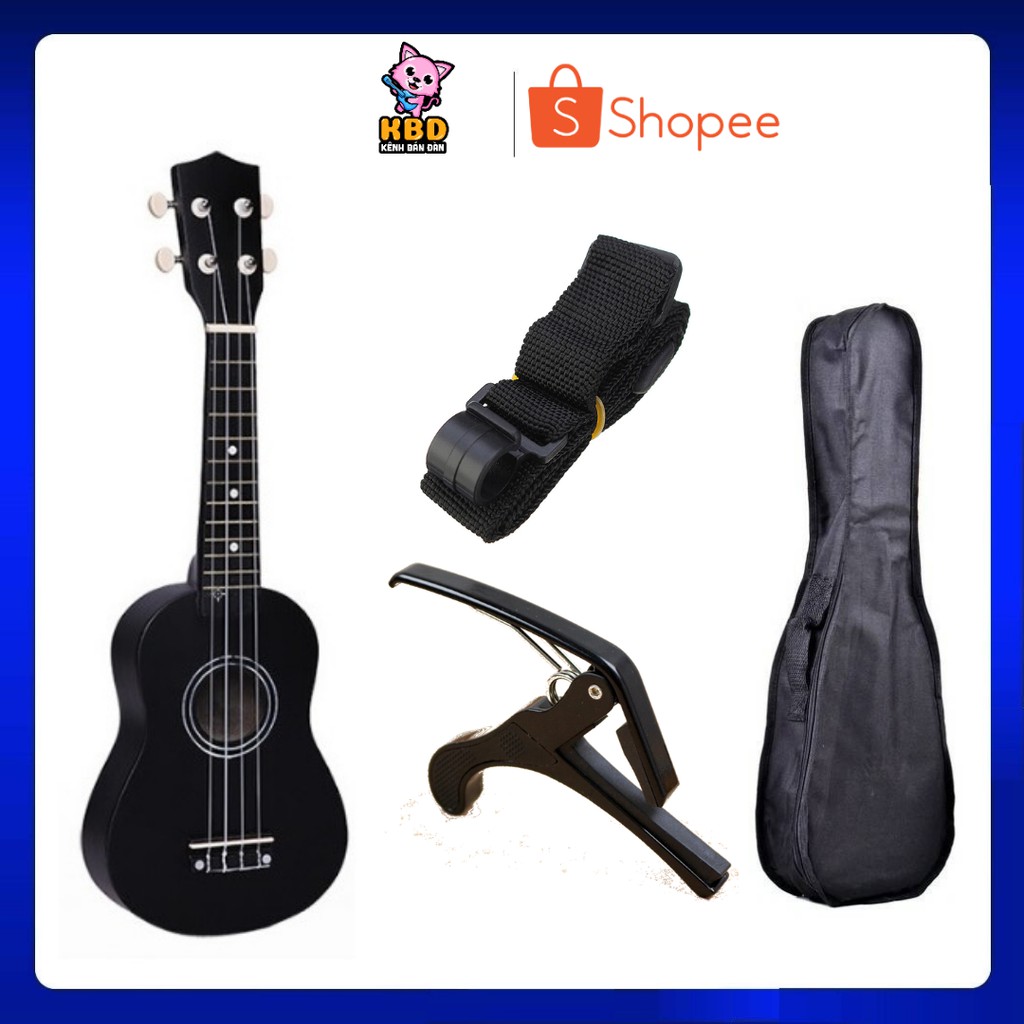 Combo Đàn Ukulele Soprano Màu + Bao vải + Capo Ukulele + Dây đeo