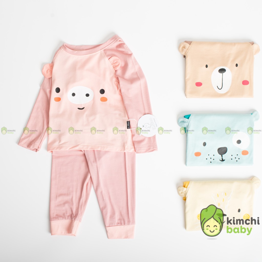 Đồ Bộ Dài Tay Bé Gái, Bé Trai KIMCHIBABY Vải Thun Lạnh Tai Thú 3D Dễ Thương, Bộ Mặc Nhà Cho Bé KWTD2103