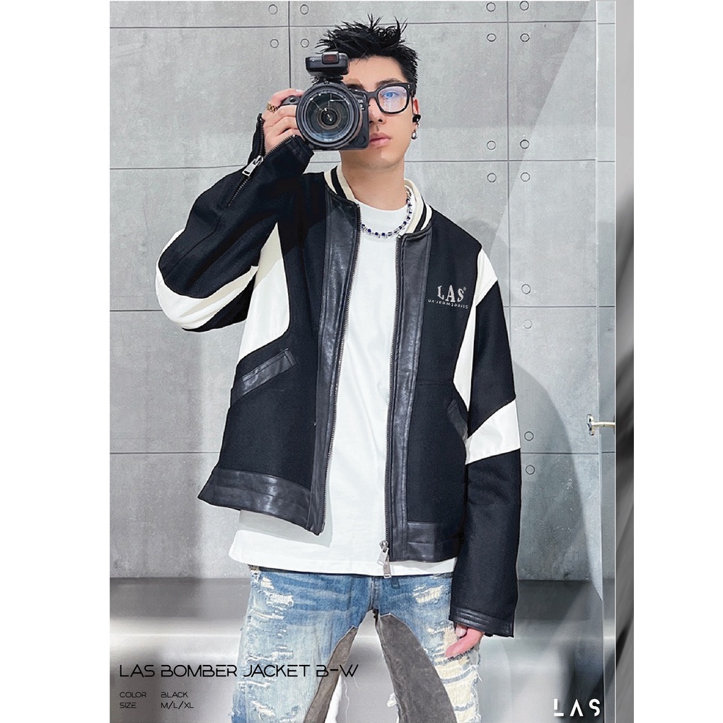 Áo Khoác Bomber Unisex Thêu Logo LAS Streetwear