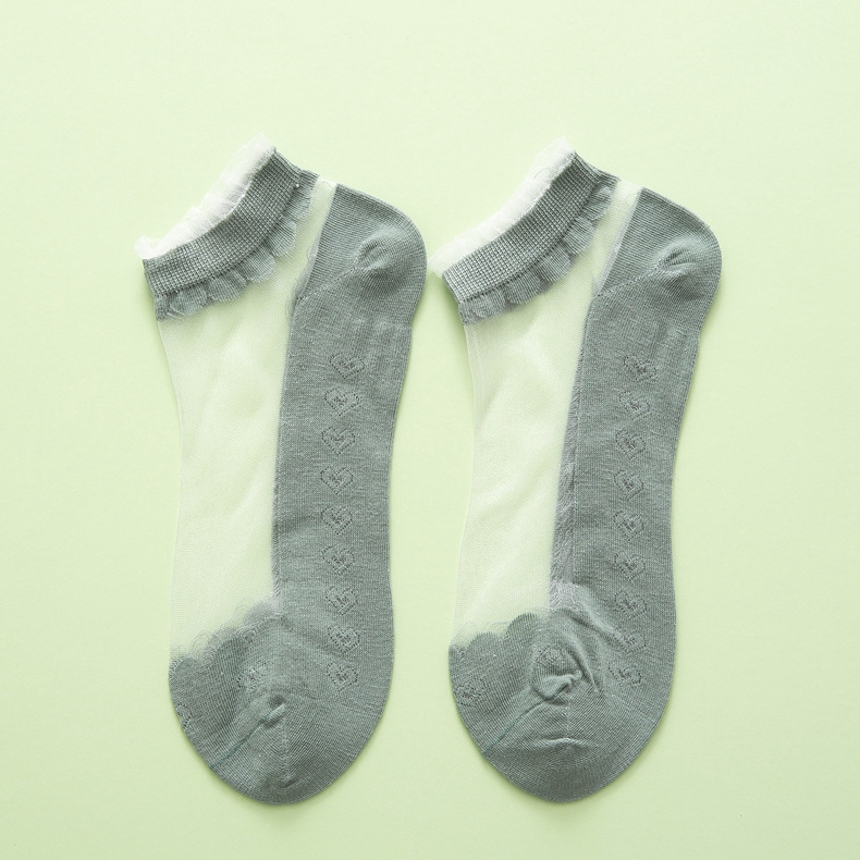 Lace Reffles Thin Girls Sheer Socks Japanese Sweet Transparent Glass Silk Cool Female Low Top Socks Candy Color Women Sexy Socks