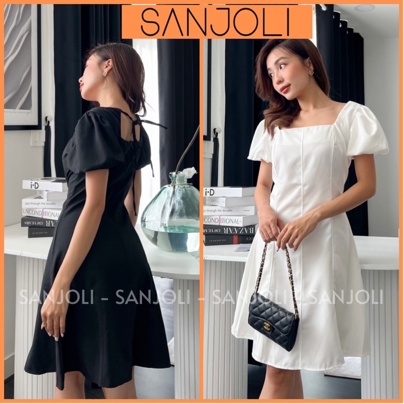 Đầm Dự Tiệc SANJOLI Váy Công Sở Ôm Dáng Sang Chảnh Cổ Vuông Tay Phồng Dáng Xòe Thiết Kế Hàn Quốc Cao Cấp Trẻ Trung VD088