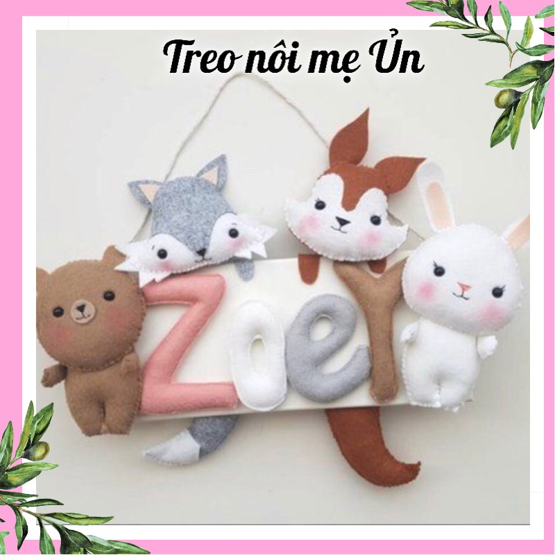 Bảng tên treo phòng ngủ handmade, bảng tên trang trí thôi nôi cực đẹp mẫu Cáo và Thỏ