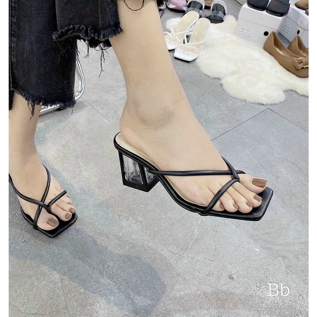 XẢ KHO  Dép guốc nữ gót quai trong 7 phân, dây xỏ ngón