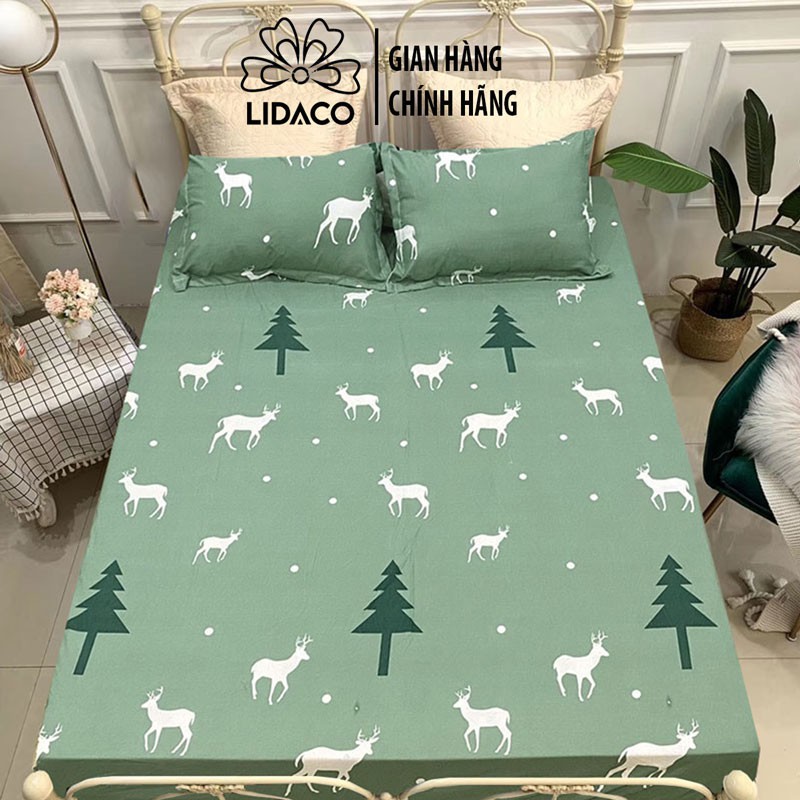 Bộ ga gối cotton poly LIDACO decor phòng ngủ vintage drap giường đủ size nệm 1m2, 1m4 1m6 1m8 2m2