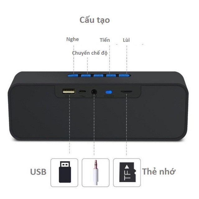 Loa Bluetooth mini SC211 siêu trầm, tích hợp loa kép cho âm thanh sống động hỗ trợ thẻ nhớ TF và đài FM