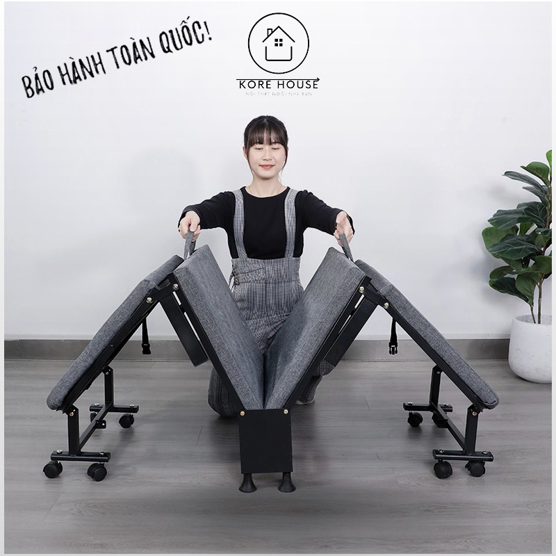 Giường Văn Phòng Ngủ Trưa Kèm Đệm Gấp Gọn Chịu Tải 300kg, Giường Đẩy Có Bánh Xe Dễ Dàng Cất Gọn- Kore House
