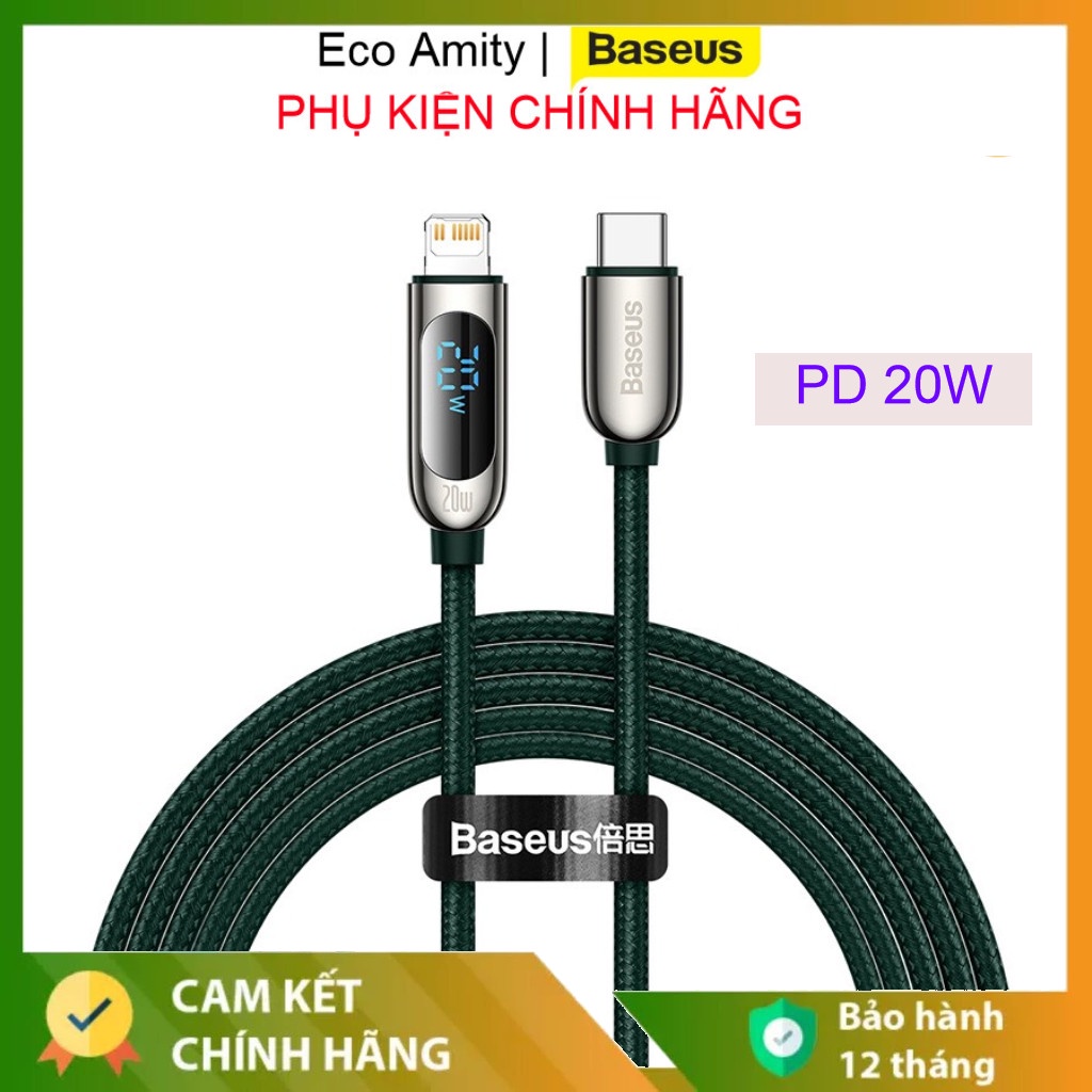 Dây sạc PD 20W Baseus - Type C to Lightning - Tích hợp màn hình LED - Sạc nhanh - Chính hãng - Bảo Hành 12 tháng