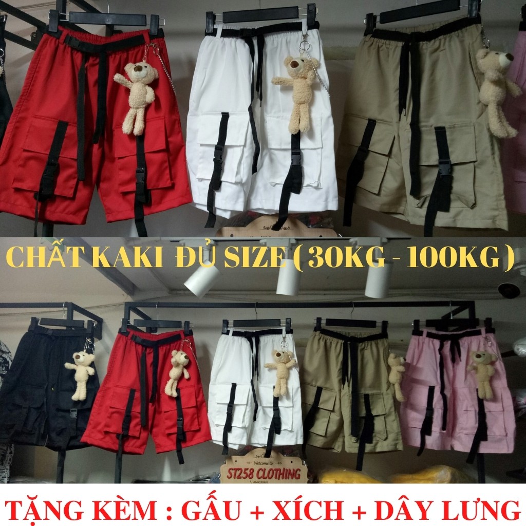 Quần short mix gấu xích dây lưng nam nữ ( có video và ảnh thật )
