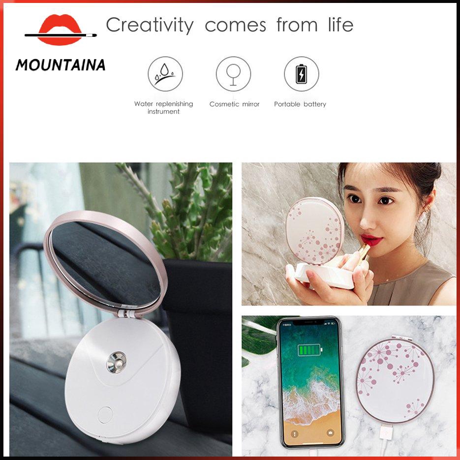 【m】 Steam Face Humidifier USB Charging With Mirror Handheld Cold Spray Beauty Tool