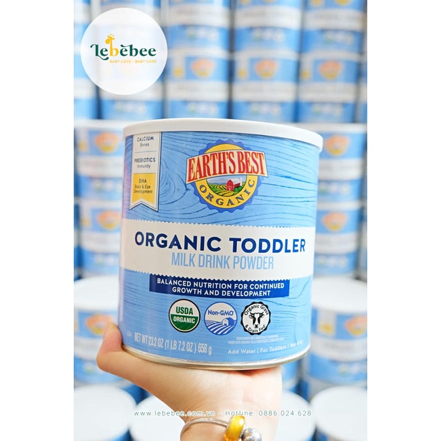 Sữa bột Earth’s Best Organic Toddler Formula cho bé ( Hộp 595gr) mẫu mới