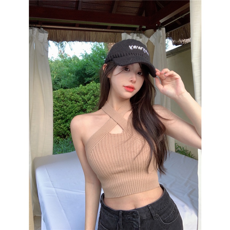 Porozi Áo croptop dệt kim dáng ngắn hở eo quyến rũ trẻ trung phong cách Hàn Quốc
