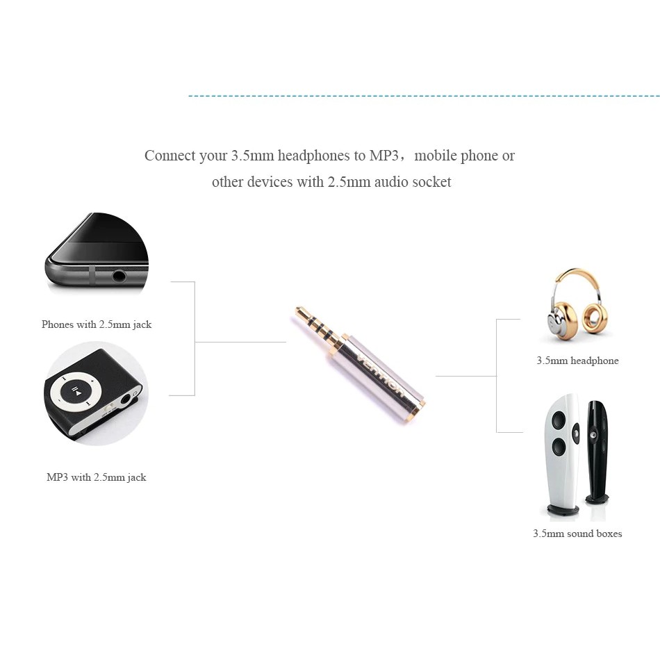 Giắc cắm chuyển đổi âm thanh 2.5mm sang 3.5mm tiêu chuẩn