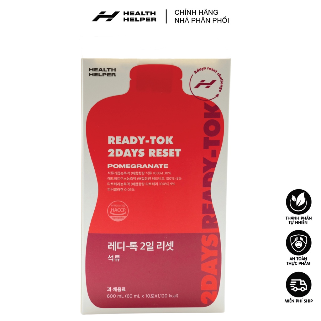 Detox thải độc giảm cân Ready Tok 2-Days Health Helper Hàn Quốc (hộp 10 gói/Vị lựu)