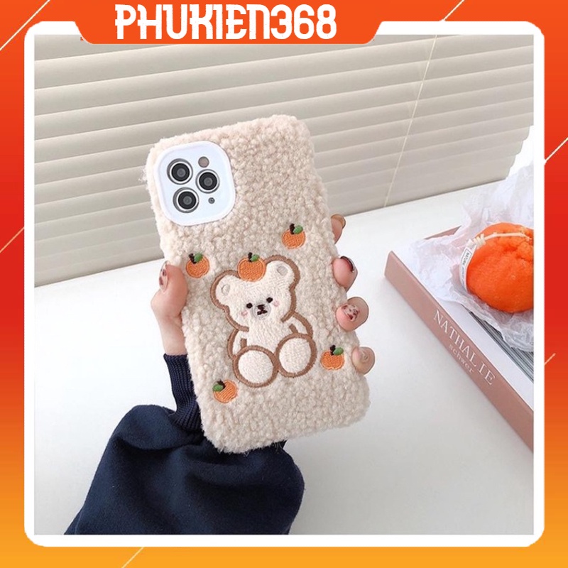 Ốp lưng, case điện thoại hình gấu,chất liệu lông cho iphone 7/8plus/x/xs/xsmax/11/11promax/12/12pro/12promax