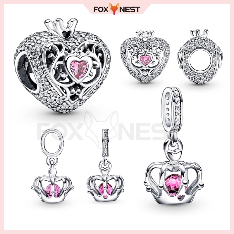 Khuyên Tai Mạ Bạc S925 Hình Vương Miện Trái Tim Lấp Lánh