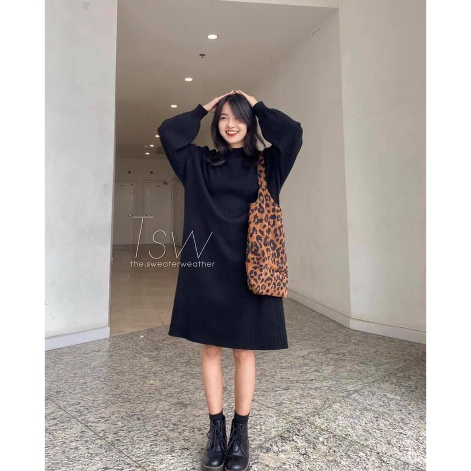 Váy Nỉ Dáng Suông Bo Tay 🌺 Váy len nữ dáng suông 2 màu basic ĐEN | TRẮNG style Ulzzang SIÊU HOT 🌺 | BigBuy360 - bigbuy360.vn
